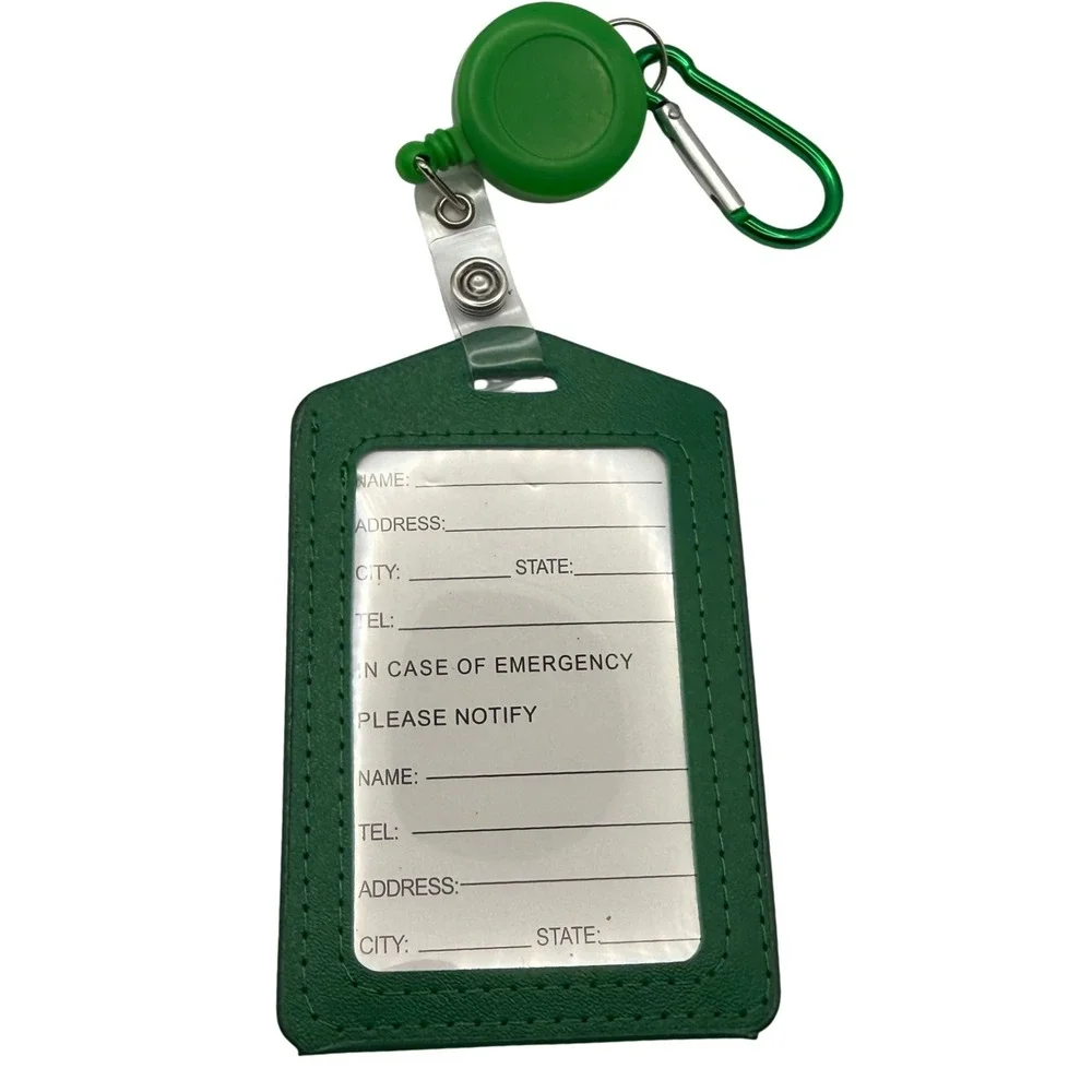 Green Retractable Badge Holder Card Holder with Carabiner‎ Clip