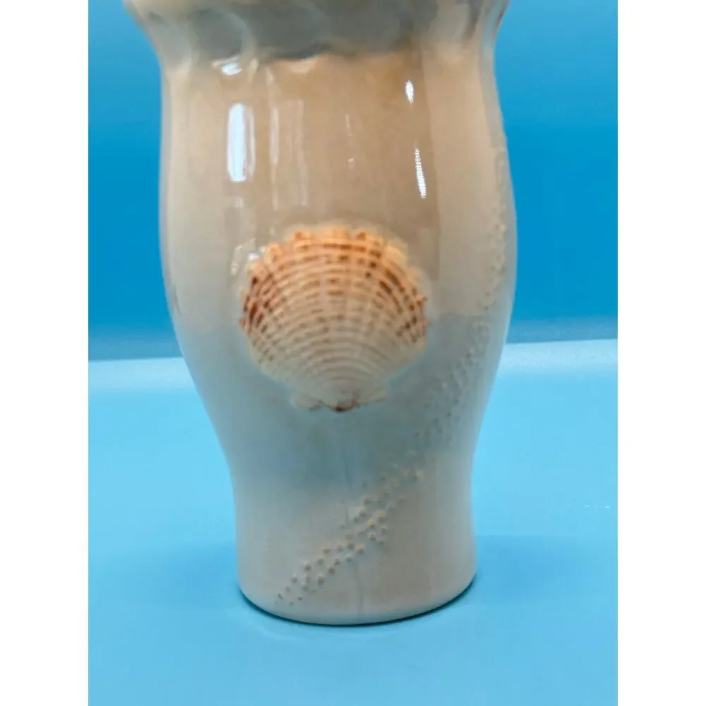 VTG Coastal Seashell‎ Ceramic Soap Dispenser & Toothbrush Holder Beach Bath Set