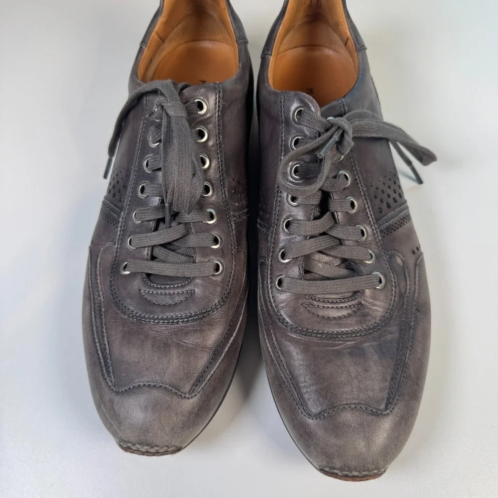 Magnanni Shoes Leather Sneakers Mens Size 9.5 Grey Casual Lace Up Portugal 15745