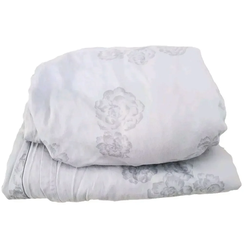 Vera Wang Designer QUEEN FLAT & FITTED Sheets Set 100% Cotton Blue Gray Floral‎