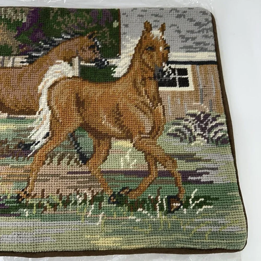 Horse Handcrafted Needlepoint By Union Trading Company Couch Pillow Case 16x11