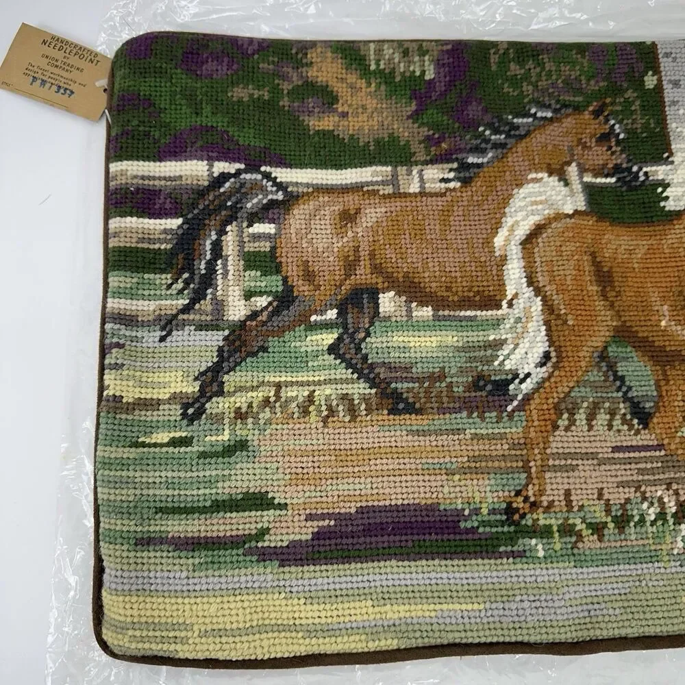 Horse Handcrafted Needlepoint By Union Trading Company Couch Pillow Case 16x11