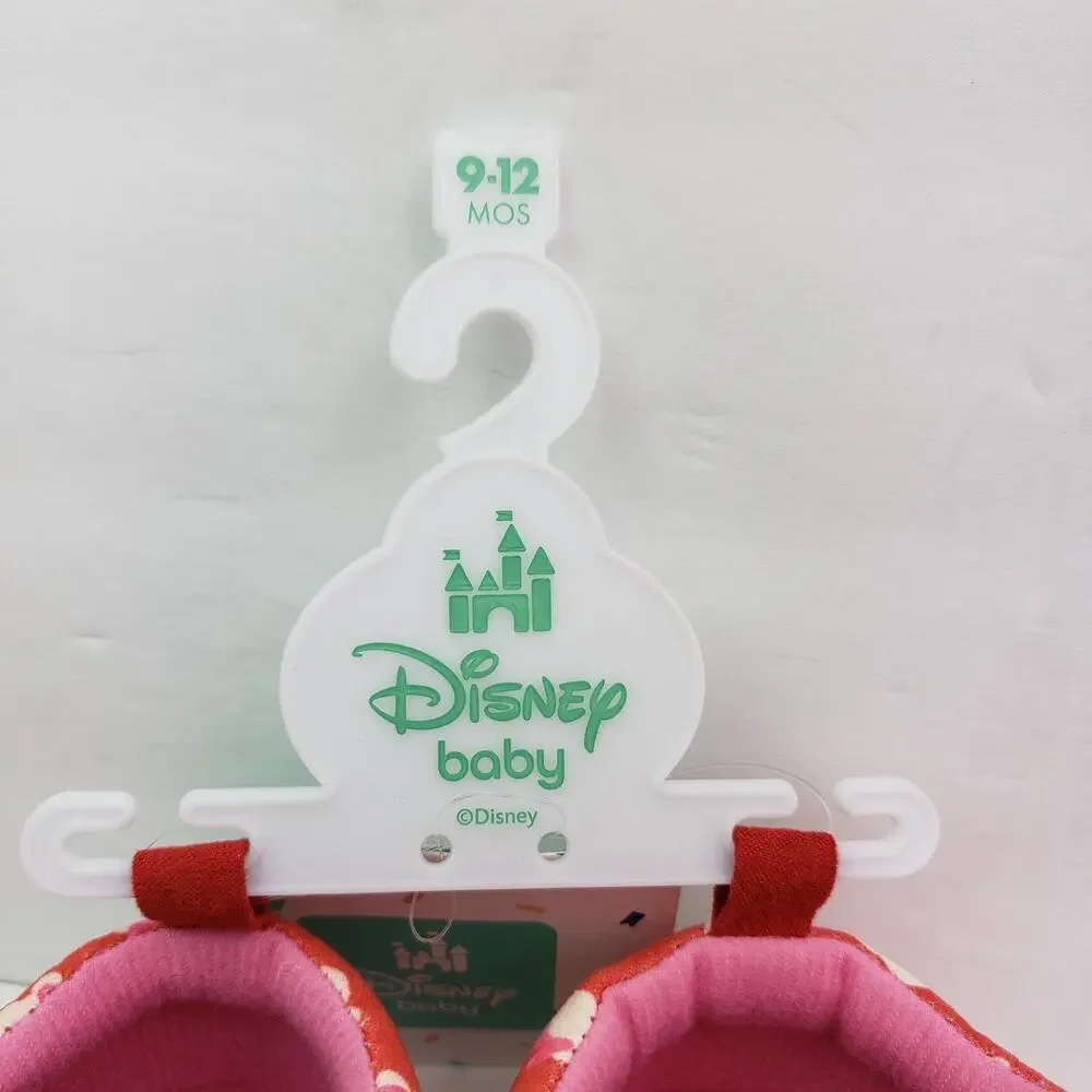 Disney Infant Baby Size 9-12 Months Red Pink Minnie Mouse Bow Slipper Shoes