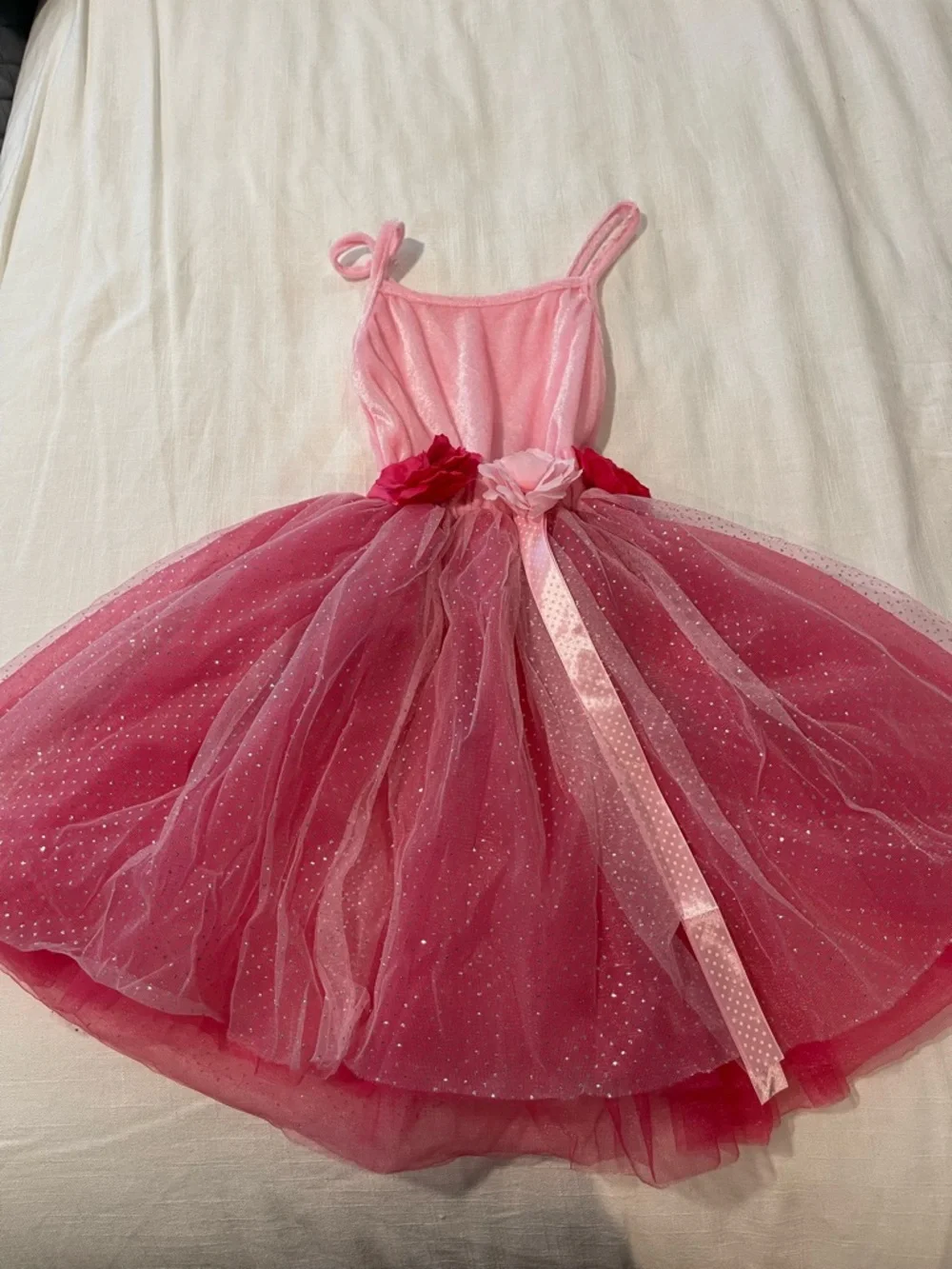 Expressions Hot Pink and Light Pink Sparkle Tulle Dance Dress with Floral Trim