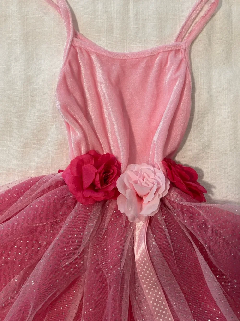 Expressions Hot Pink and Light Pink Sparkle Tulle Dance Dress with Floral Trim