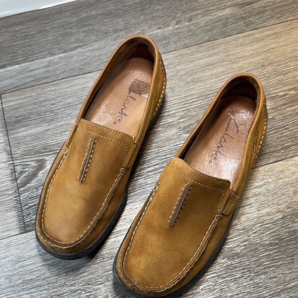 Clarks Men's Brown Leather Slip-On Loafers size 7.5 (s172)