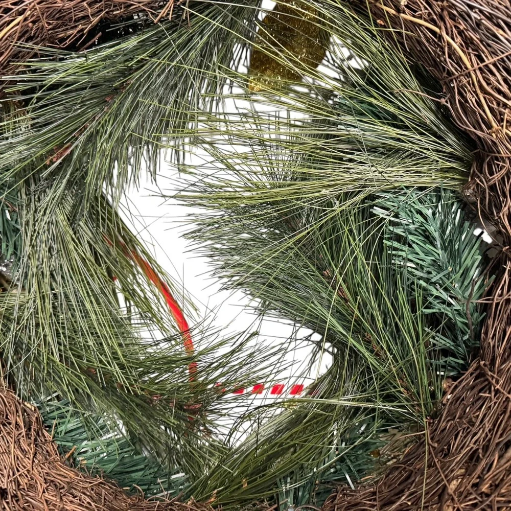 Christmas Wreath Holiday Pine‎ Cone Ornament Gold Silver Decor 15 Inch