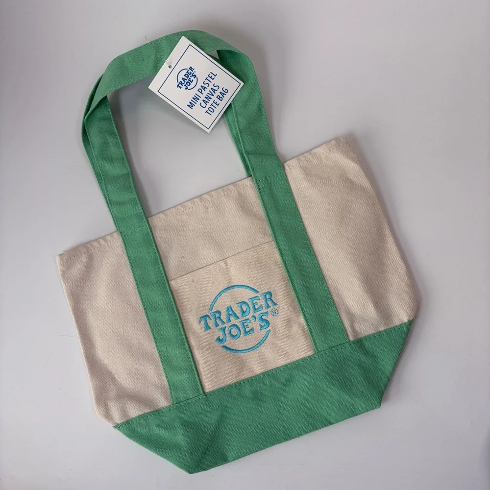 NWT Trader Joe’s Spring‎ 2025 Mini Canvas Bag Green and Blue Pastels