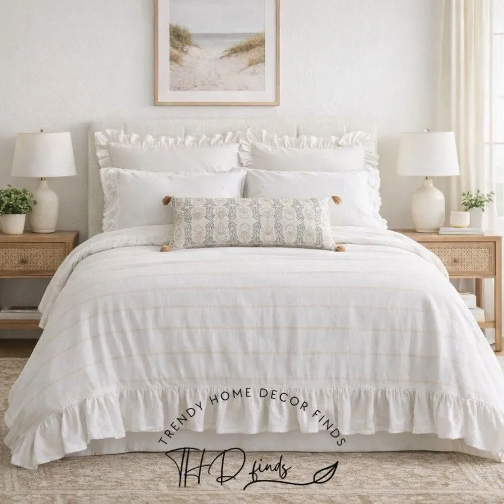 BUNDLE DEAL King Studio McGee Slub Comforter Set + Ruffle Sheets + Lumbar