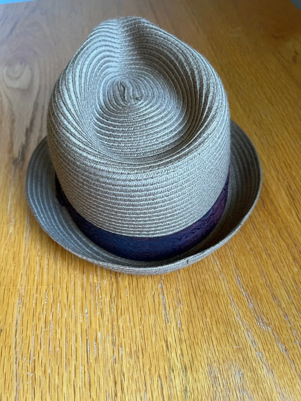 Peter Grimm Braided Straw Fedora with Burgundy Band S/M