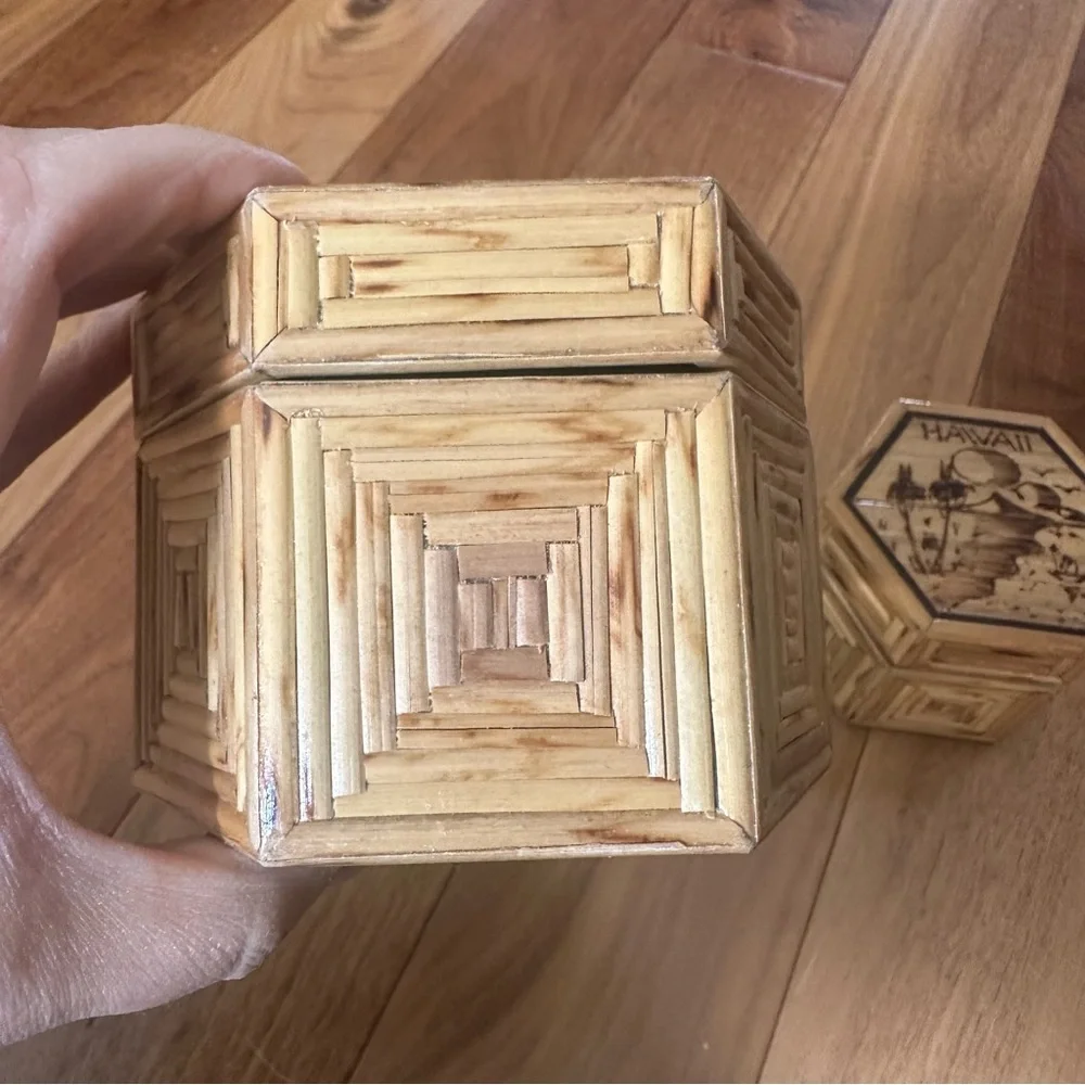 Vintage Hawaii 3 Nesting Bamboo Trinket Boxes