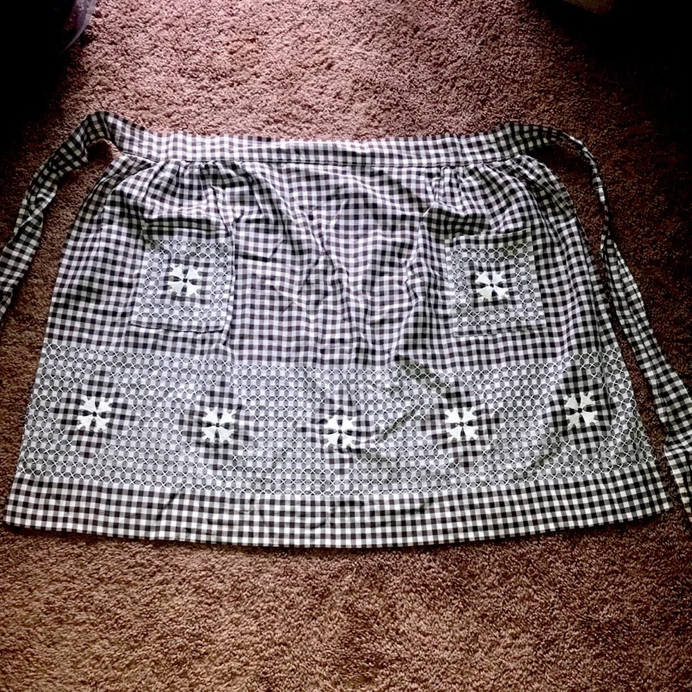 Gingham Brown and White Handmade Embroidered Cross Stitch Half Apron