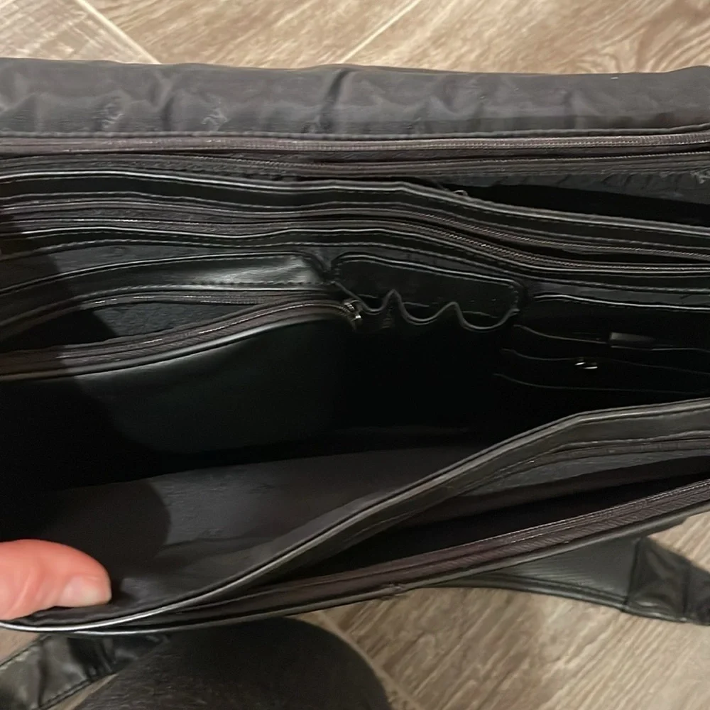Kenneth Cole black leather messenger bag with code lock