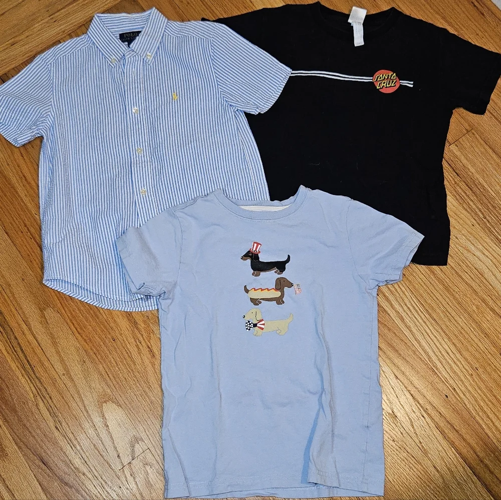 Ralph Lauren Blue Striped Button Down Shirt, Santa Cruz, and Dogs Shirt Pack