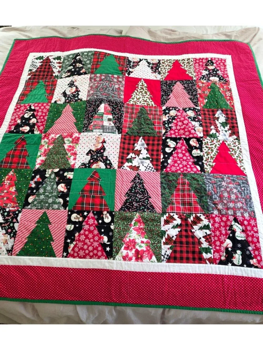 Handmade Patchwork Quilt Blanket Christmas Tree & Santa Pattern Cotton