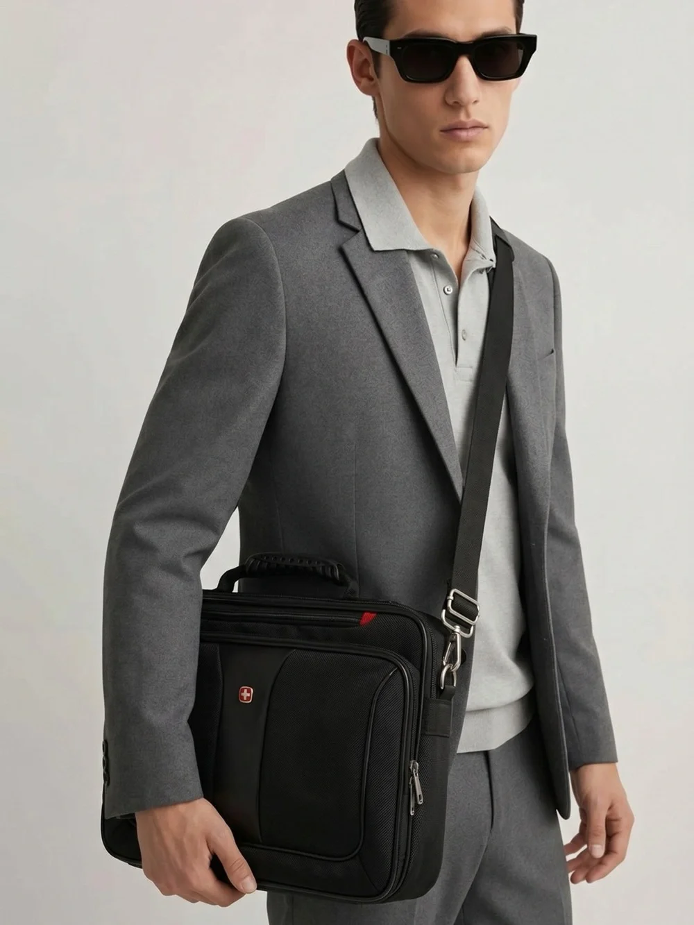 Wenger Black Laptop Briefcase Crossbody with Red Accents