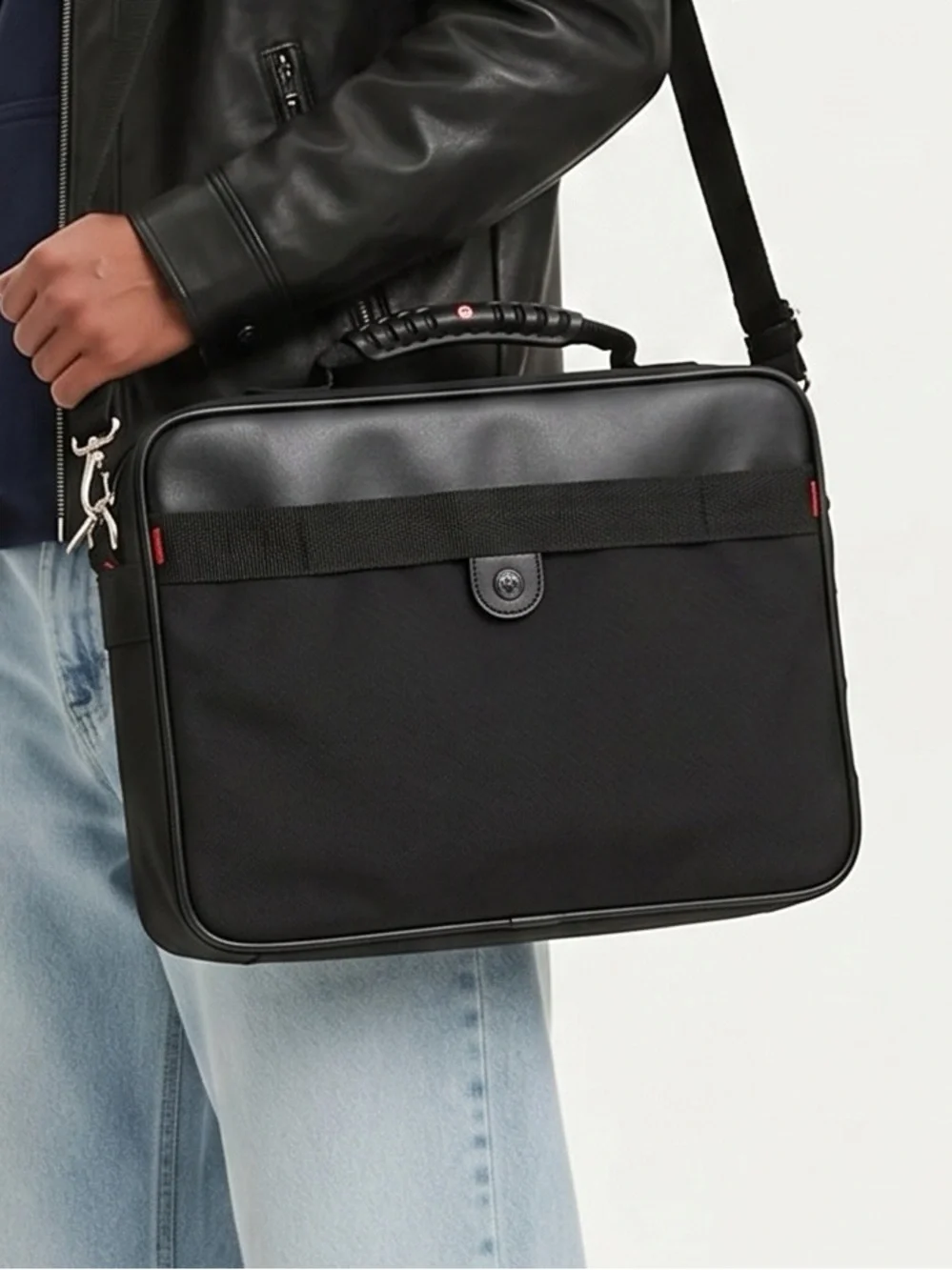 Wenger Black Laptop Briefcase Crossbody with Red Accents