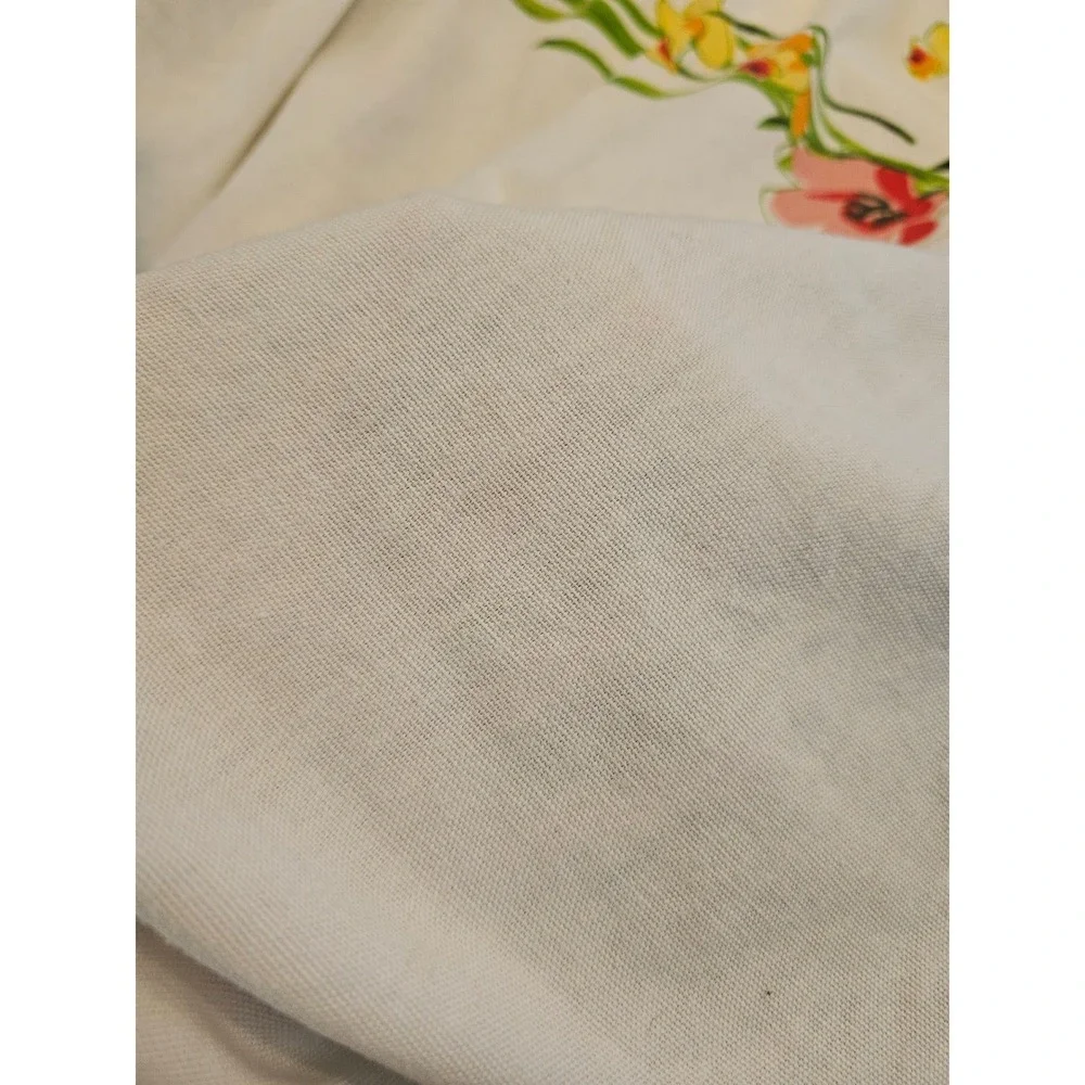 Vintage Vera Linen Tablecloth Floral Daffodil Tulip Print Rectangle 58x96‎