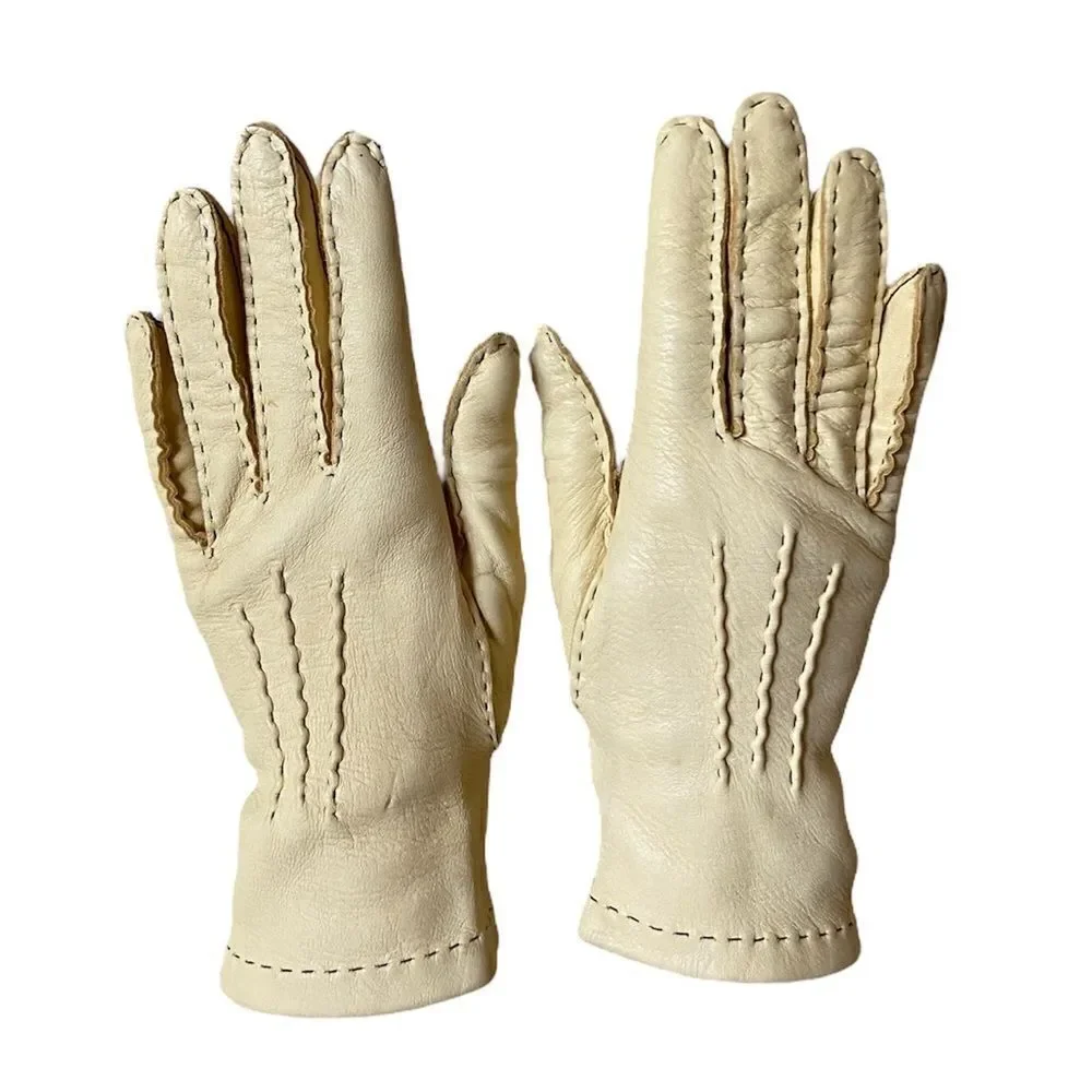 Vintage Leather Cream Gloves Beige Size 6\2