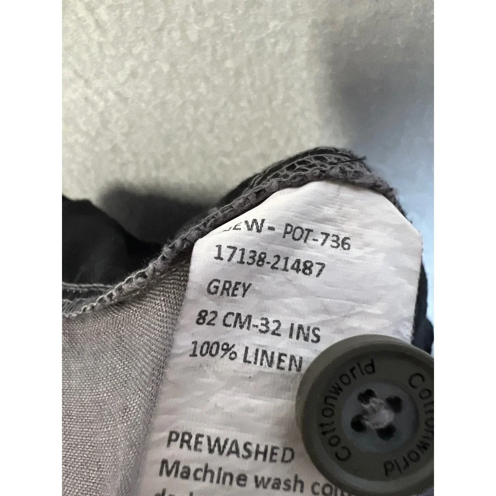 Cottonworld Mens 100% Linen Drawstring Trousers Grey Tapered Pants 32W