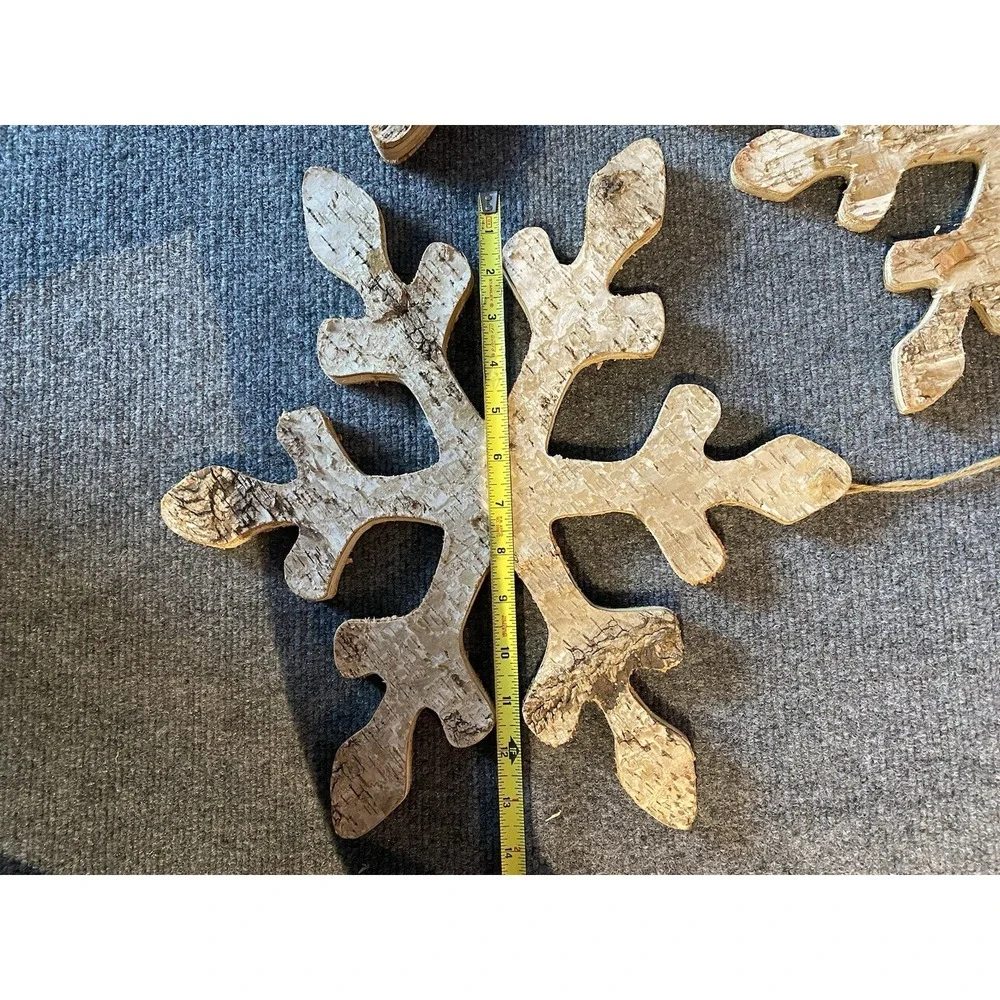 Set Of 3 Rustic Distressed Natural Wood Snowflake Decor Xmas Winter Cottagecore
