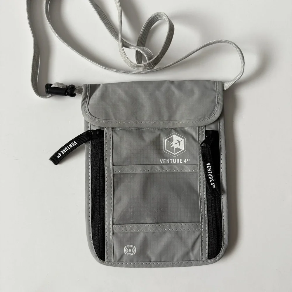 Venture 4th Slim Passport Holder Neck Wallet Pouch RFID Blocking‎ Gray New