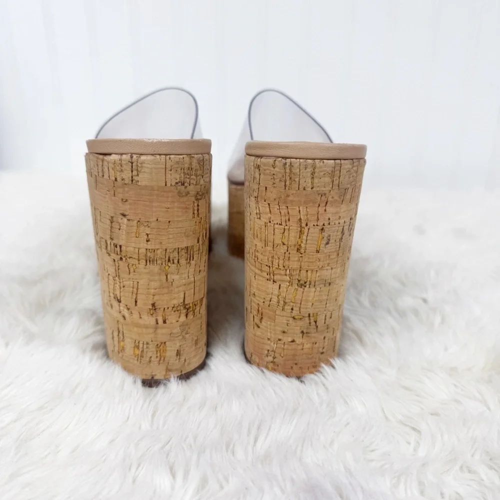 SCHUTZ Dalle Clear Cork Platform Sandal Size‎ 10.5 Chunky Heel Peep Toe Y2K