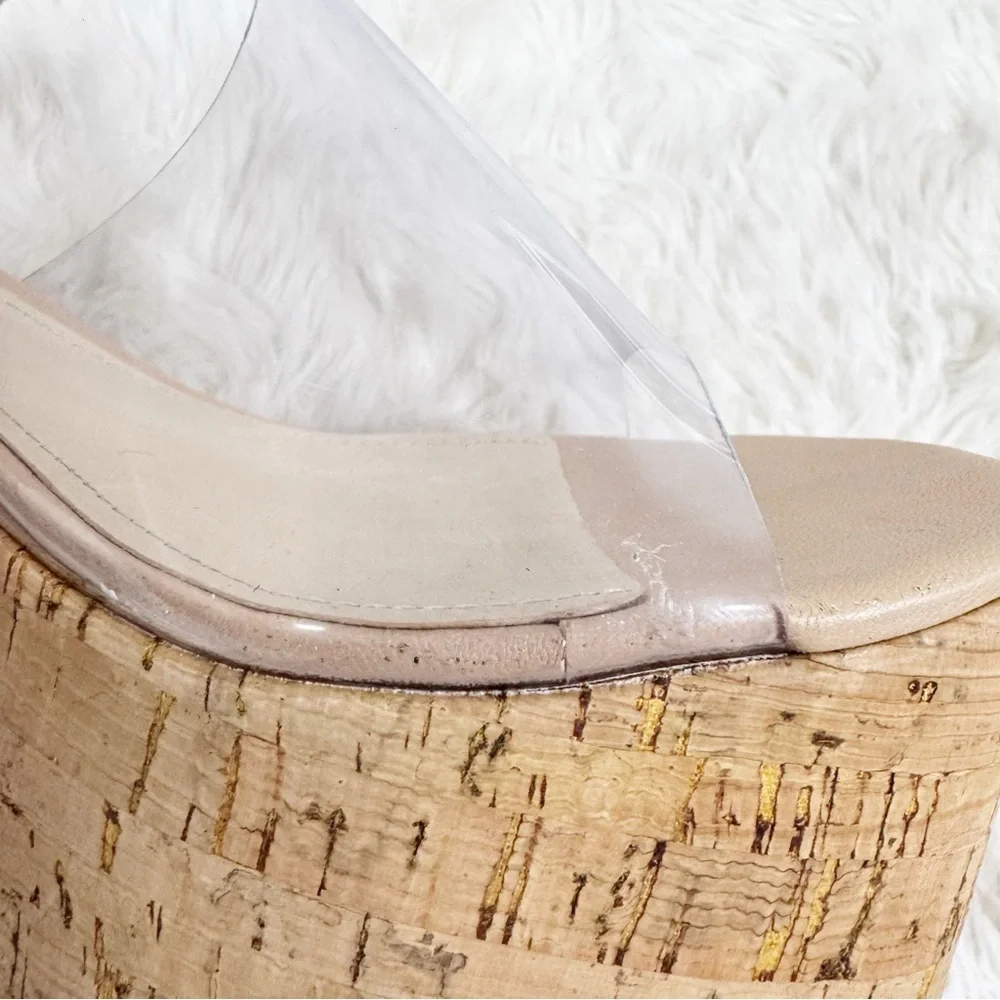 SCHUTZ Dalle Clear Cork Platform Sandal Size‎ 10.5 Chunky Heel Peep Toe Y2K