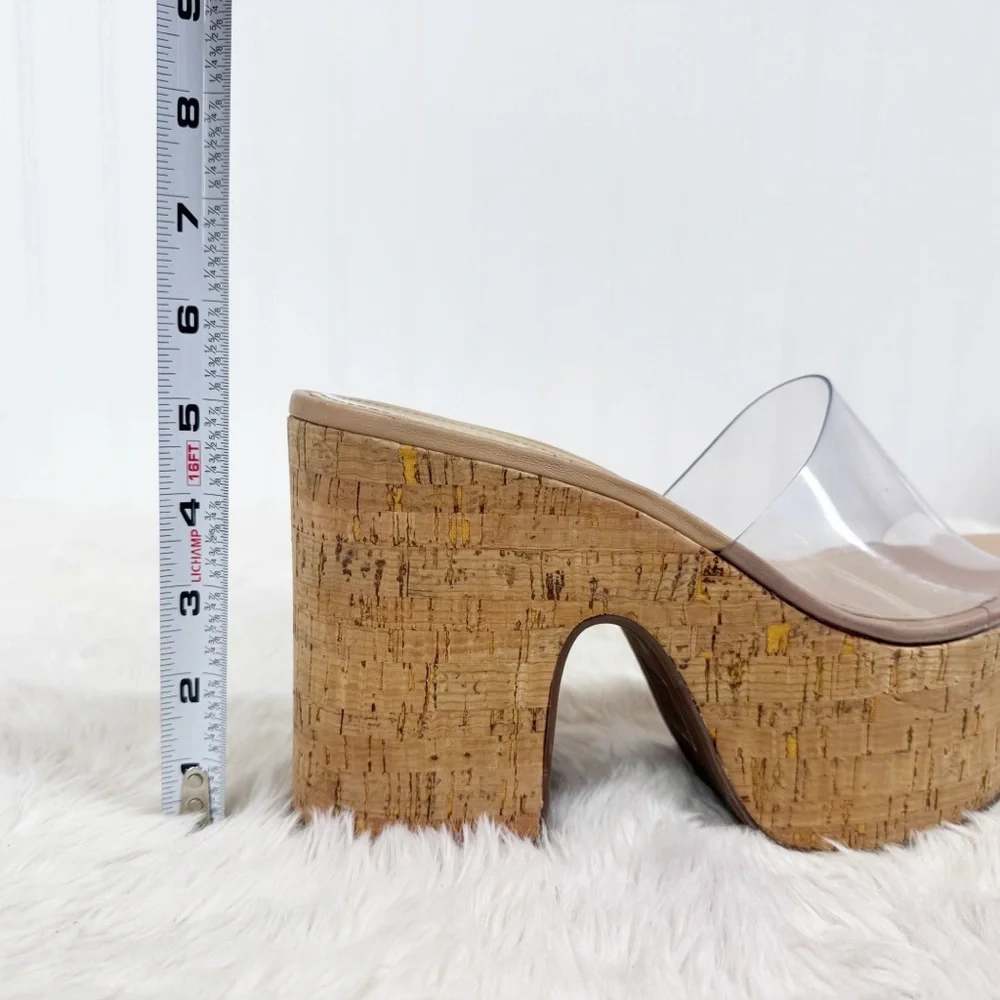 SCHUTZ Dalle Clear Cork Platform Sandal Size‎ 10.5 Chunky Heel Peep Toe Y2K