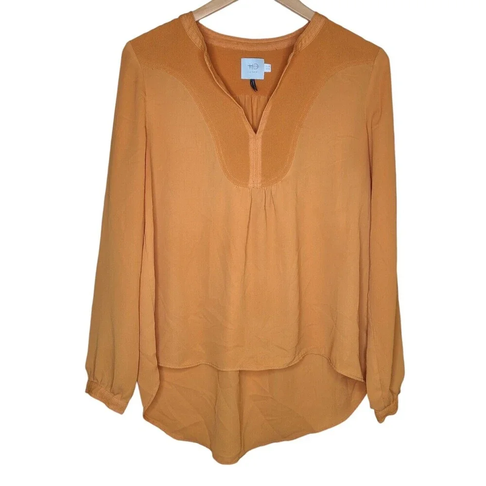 Anthropologie HD in Paris Goldenrod Blouse, Pumpkin Dress Top Women's Size 8 US