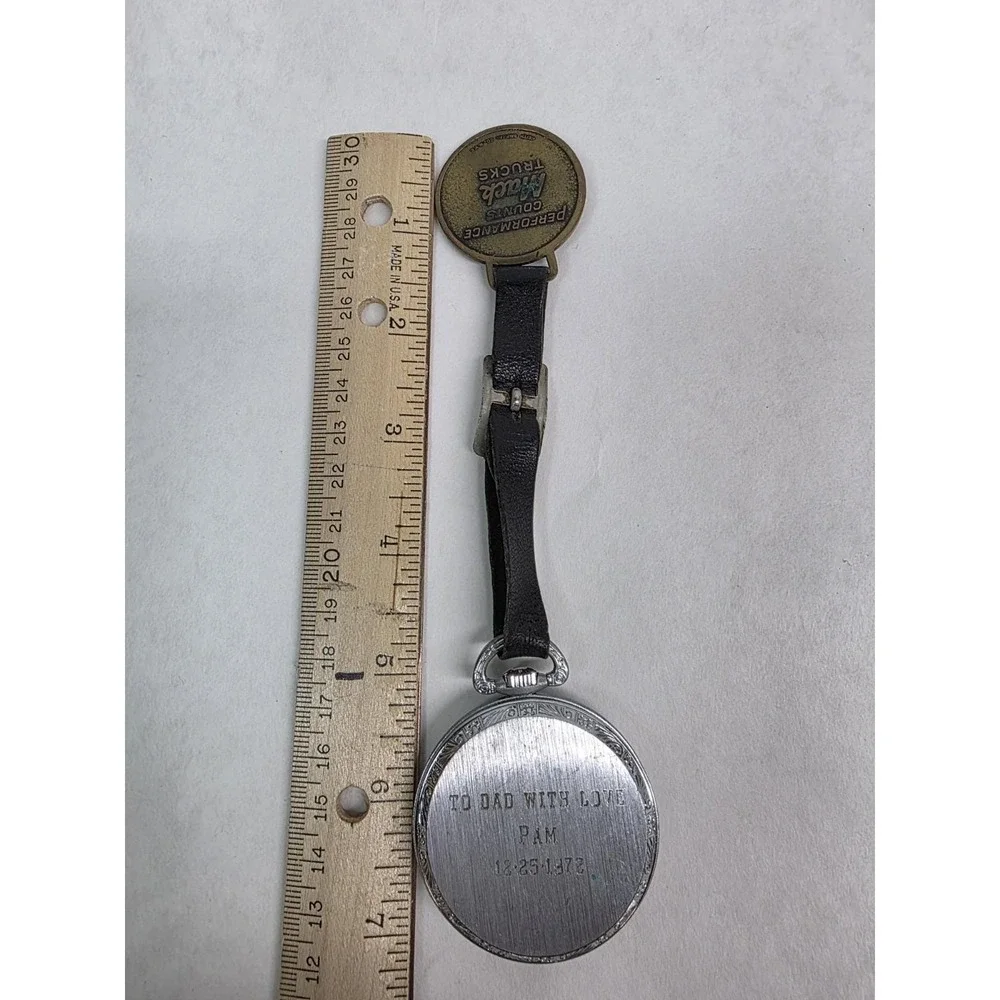 Vintage Caravelle Bulova Pocket Watch 50mm Silver Manual Wind, Mack Trucks Brass