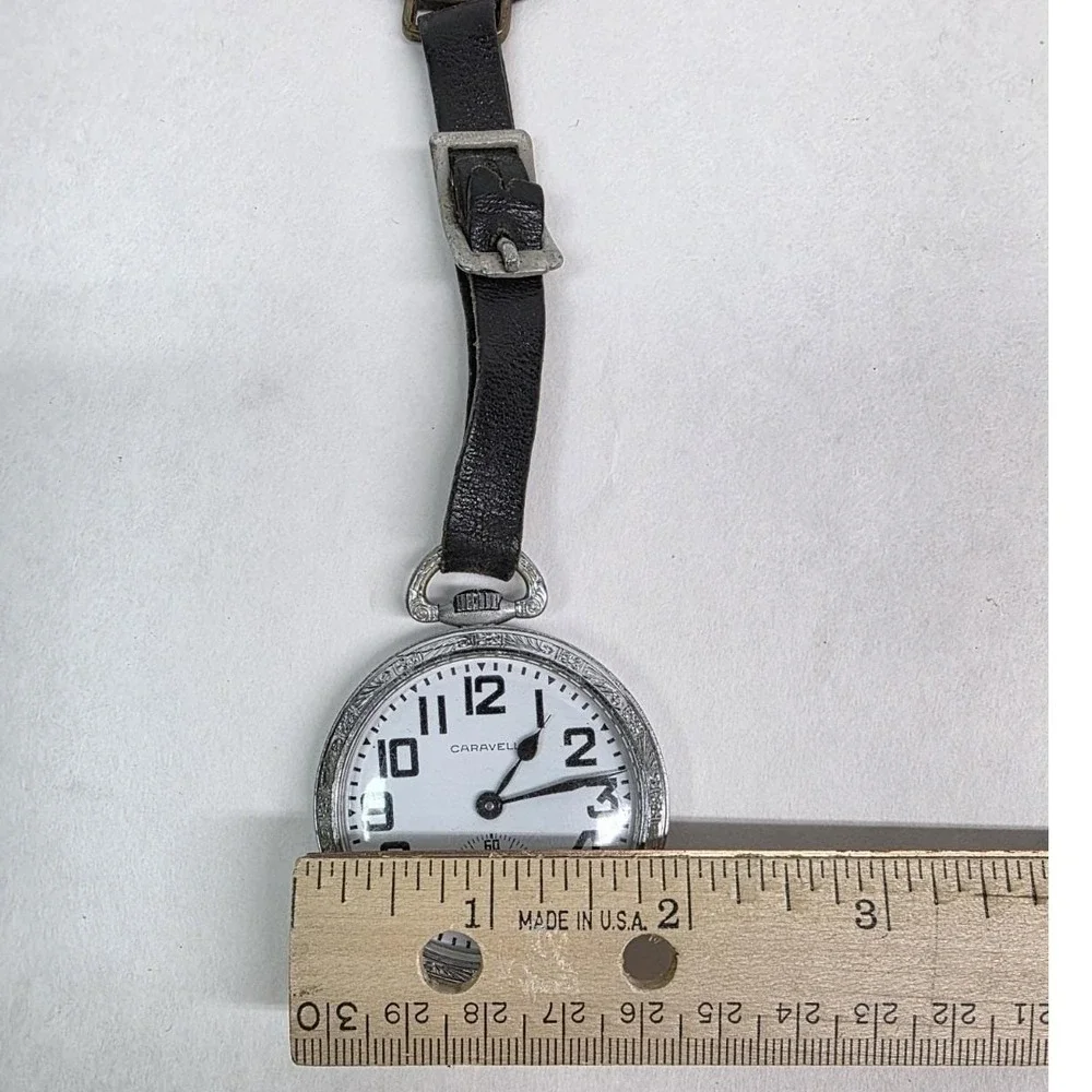 Vintage Caravelle Bulova Pocket Watch 50mm Silver Manual Wind, Mack Trucks Brass