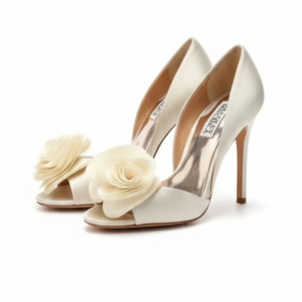 Badgley Mischka Cream Heels with Floral Detail Size 5.5 M