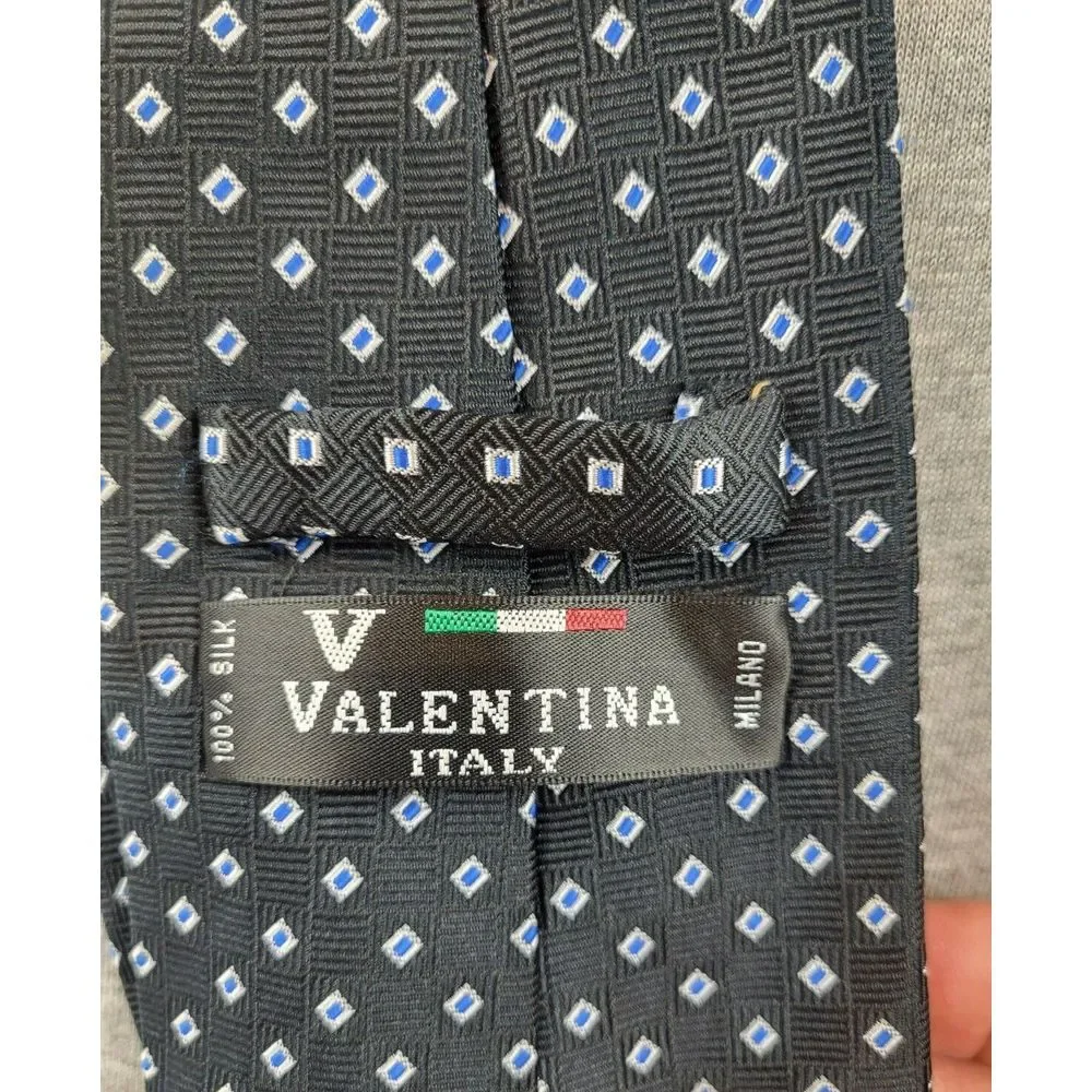 Valentina Italy Milano Black Geometric Diamond 100%‎ Silk Men's Neck Tie