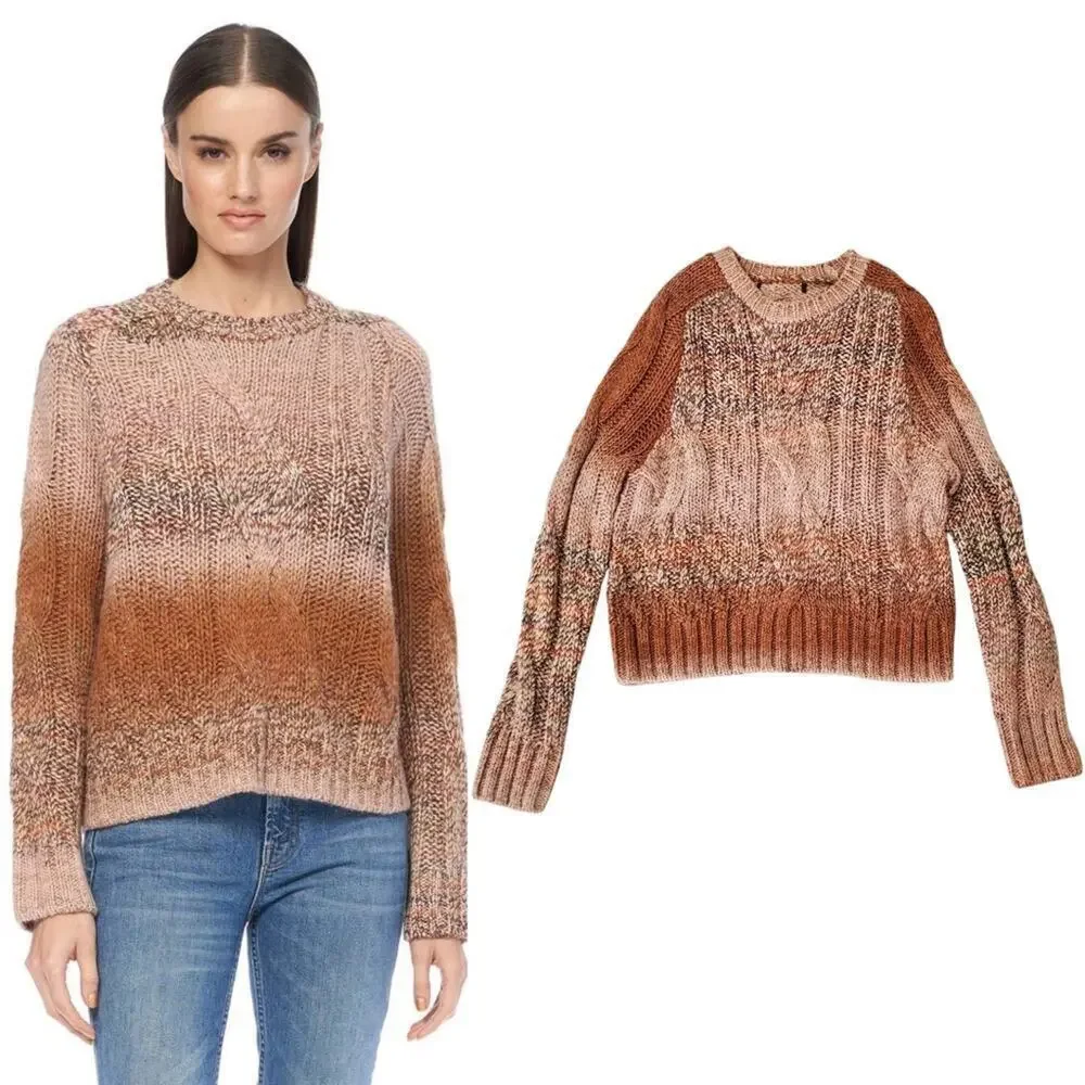360 CASHMERE Larkyn Crew Neck Sweater Cable Knit Wool size M