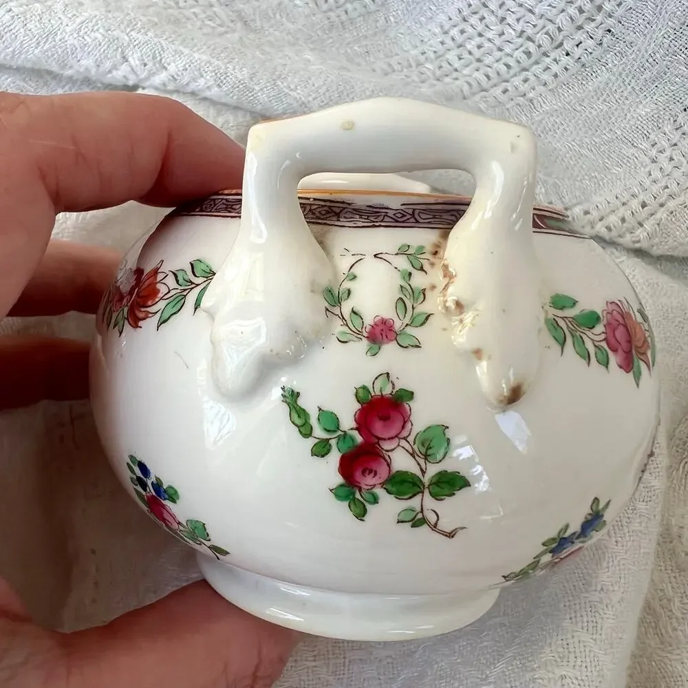 Antique Spode Copeland England Floral Sugar Bowl Porcelain Lidded Dish