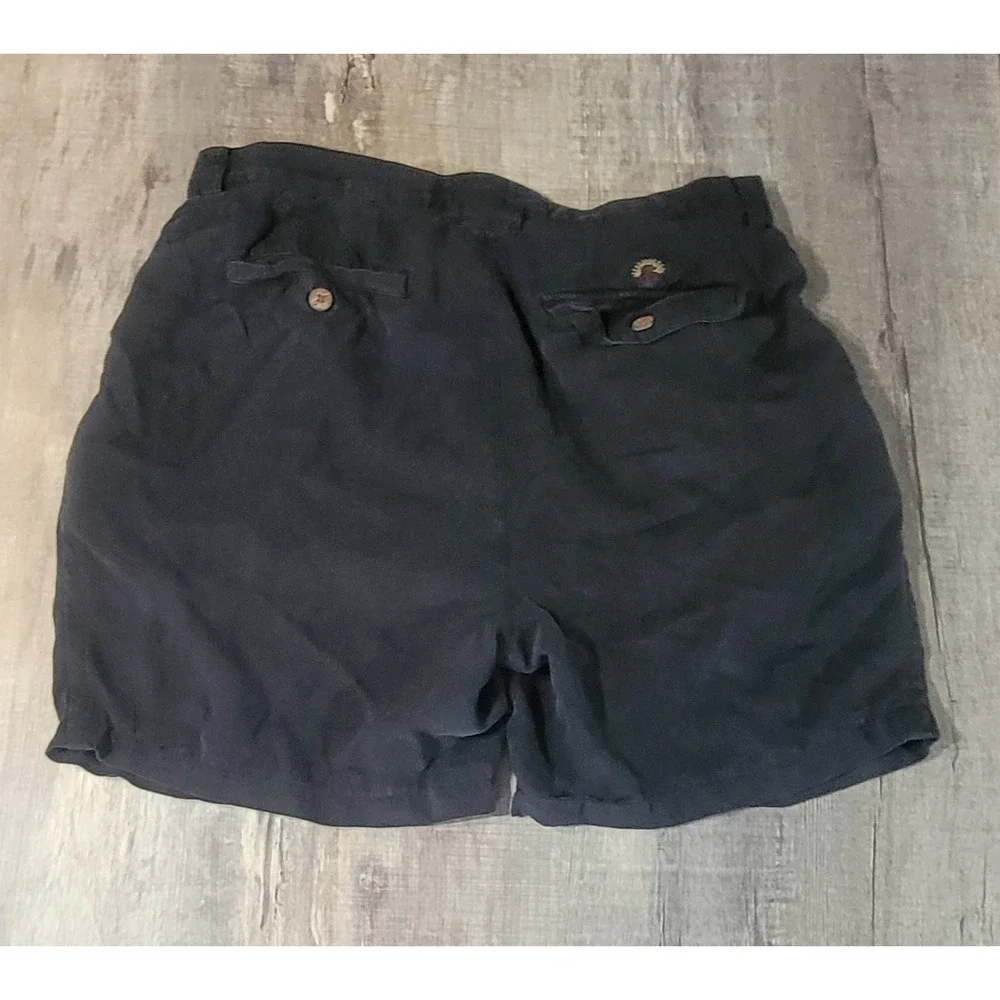 Tommy Bahama‎ Relax Shorts Mens 33 Black Chino 100% Silk Pleated Summer Casual