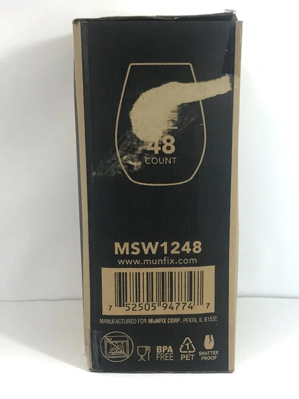 Plastic Reusable Stemless Wine Glass, 12 oz, 48 Count Box, Disposable, Wedding