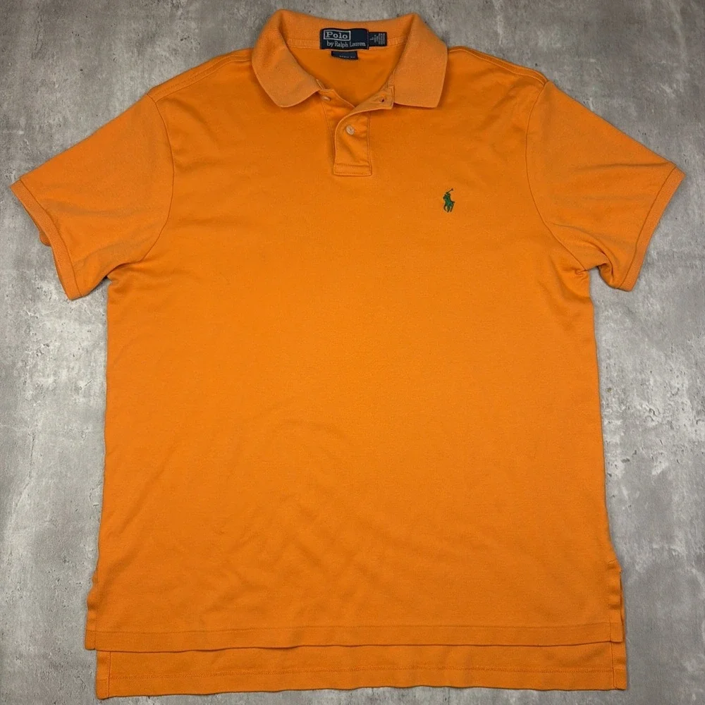 Vintage 90s Mens Size L Polo Ralph Lauren Cotton Shirt Orange Preppy Green Pony