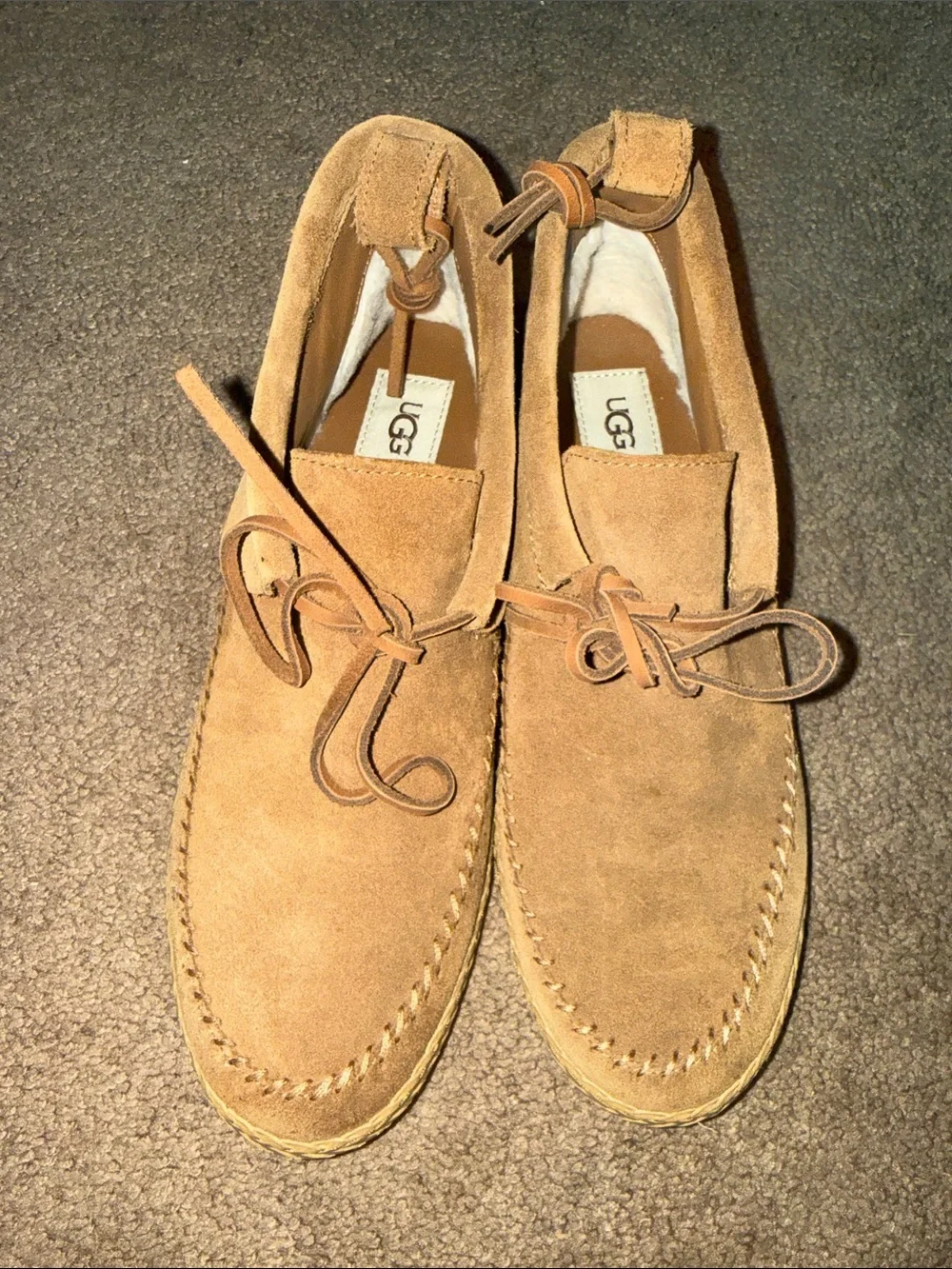 UGG Woodlyn Moccasin Ankle Boots in Chestnut Suede Size 10