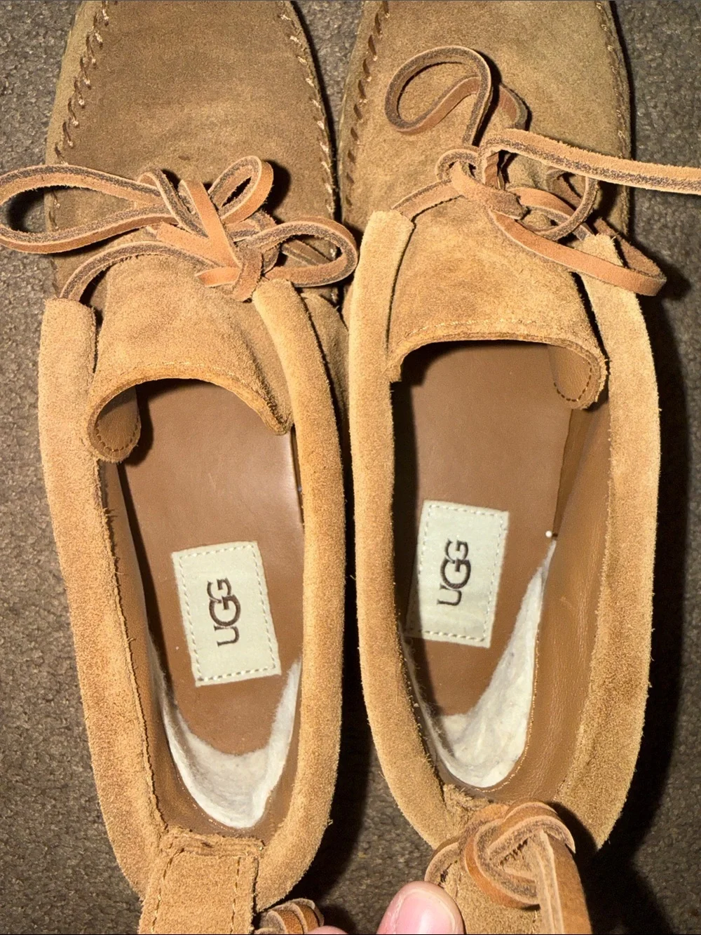 UGG Woodlyn Moccasin Ankle Boots in Chestnut Suede Size 10