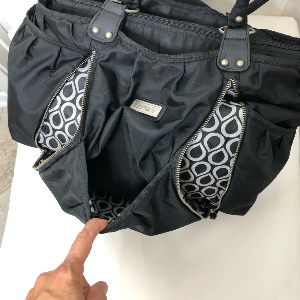 Carter's Nylon Black Multi Pocket Large Size Shoulder Diaper Bag & Changing Pad