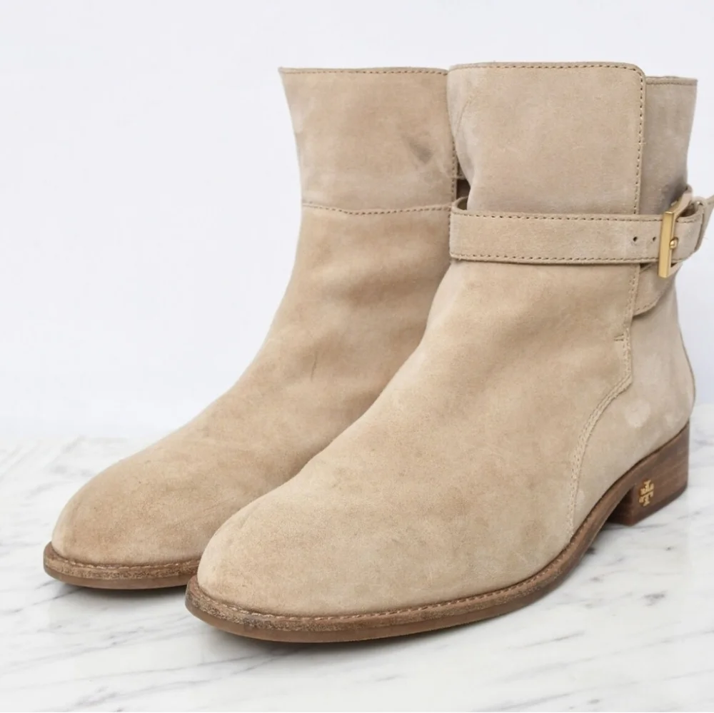 10m Tory Burch Brooke Ankle Bootie Beige Suede Moto Boots Womens‎