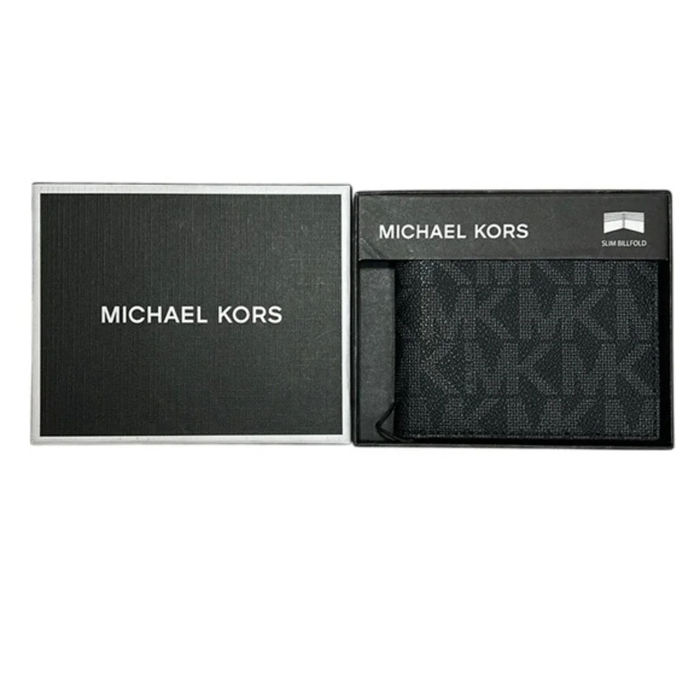 Michael‎ Kors Mens Slim Billfold Wallet Black Signature Monogram Logo NIB