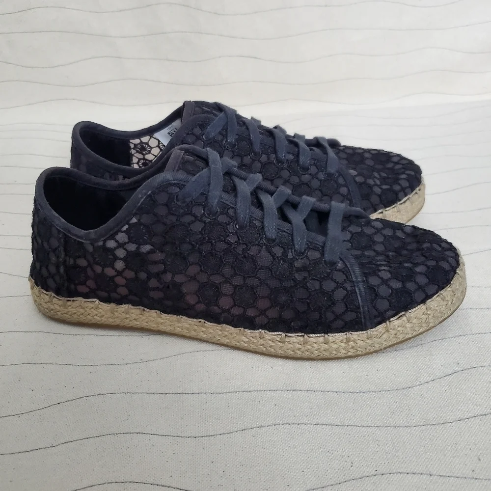 Toms Womens Lena Mosaic Espadrille Flats Black Lace Shoes Sneakers Size 6
