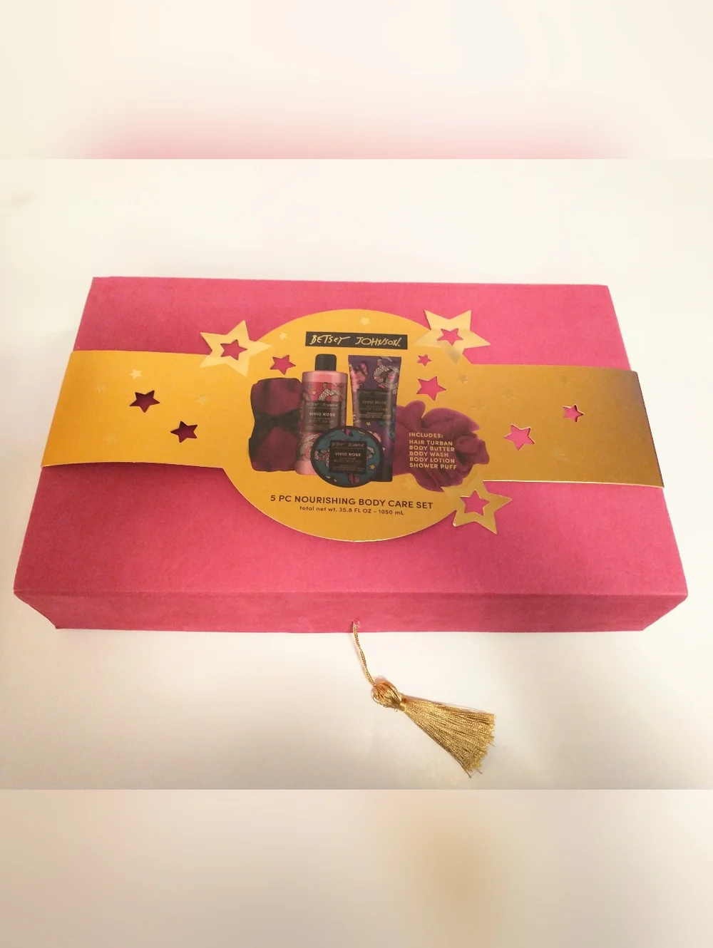 Betsey Johnson Body Care Gift Set, 5 Pieces, Luxury VIVID ROSE Scent Full Size