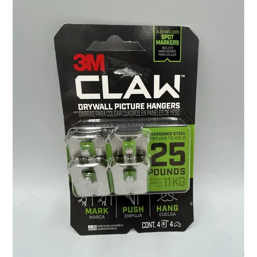 3M Claw Drywall Picture Hangers Holds 25 Pounds 4 Count‎ Spot Markers 1 Pack