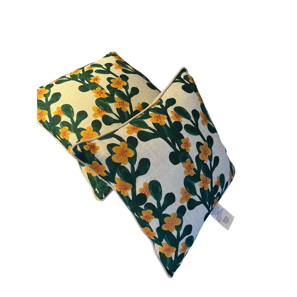 Classic Concepts Linen Throw Pillows Set of 2 Green Yellow Duck Feather 18