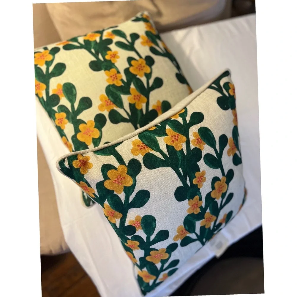 Classic Concepts Linen Throw Pillows Set of 2 Green Yellow Duck Feather 18