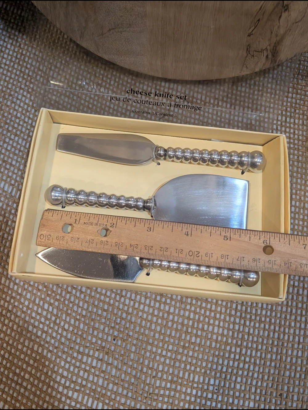 Pier 1 Silver Beaded Handle Cheese Knife Set, New in Box